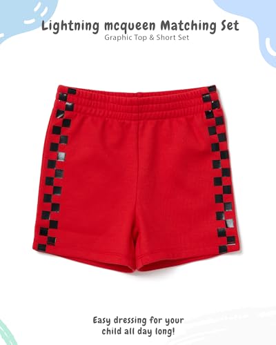 Image of Disney Pixar Cars Lenticular Lightning McQueen Toddler Outfit for Boys, 2 Piece T-Shirt & Fleece Shorts Set