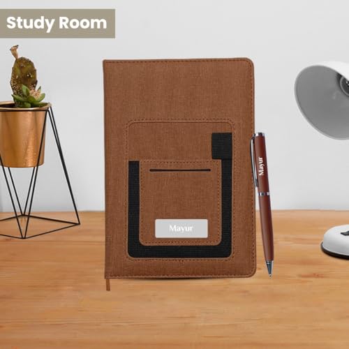 Image of Giftana Personalized Notebook Diary with Pen Gift Set for Men and Women, 2 in 1 Customized Office Diaries A5 Size Notebook, Diwali Gifts, Personalised New Year Corporate Gifts for Employees (Brown 1)