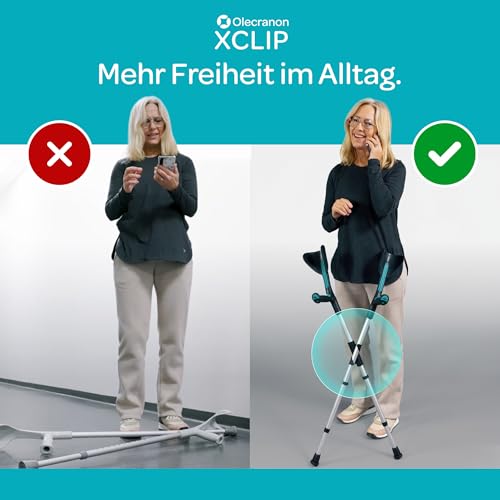 XCLIP Unterarm Krückenhalter für runde Gehstöcke mit 64-72 mm Umfang, X-förmiges Design - für unterwegs, leichte, tragbare Gehstock Halterung - einfach zu verwendendes Krücken Zubehör