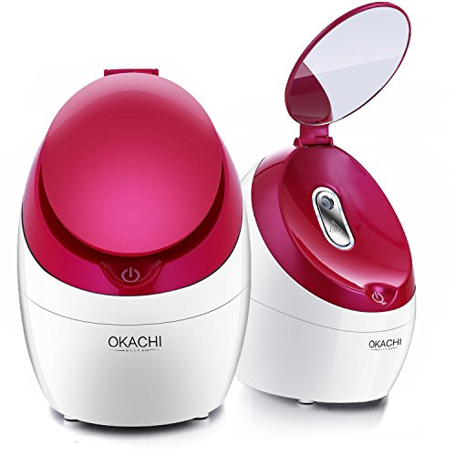 Preisvergleich Produktbild OKACHI GLIYA Professionelle Gesichtssauna Gesichtsdampfer Inhalator Nano ionic Luftbefeuchter Facial Steamer Porenreinigung Hautpflege, mit 2 Kosmetikspiegeln & Timer (Dunkelrot)