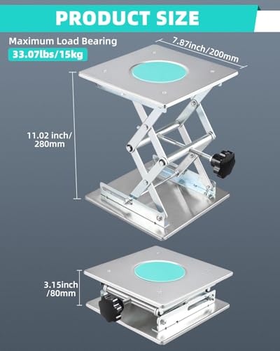 BOOMSTART Podnośnik laboratoryjny, stal nierdzewna, platforma podnosząca, 200 x 200 mm, stojak do nożyc laboratoryjnych, ręczne sterowanie, do laboratoryjnego podnośnika