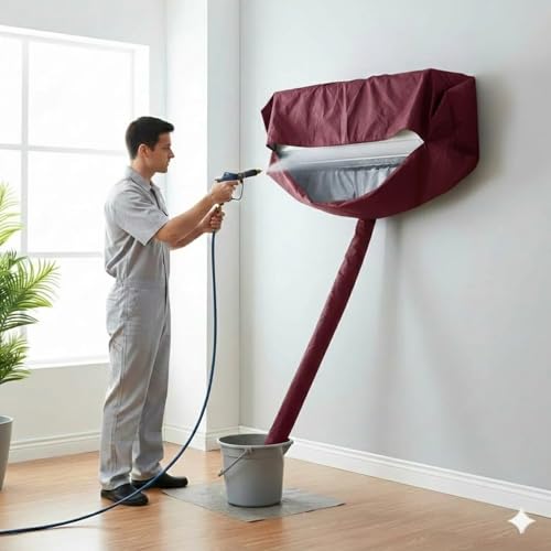 Image of SELENO AC Service Cleaning Washing Cover for 1 Ton & 1.5 Ton Split AC Indoor Unit | Easy Fit for Home & Professional Use (100% Waterproof) (Maroon)