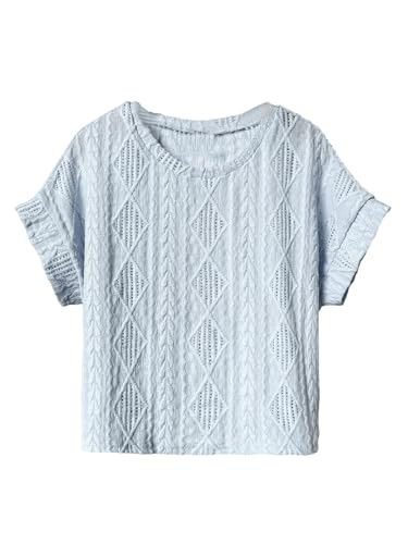 SHENHE Girl's Eyelet Crew Neck Dolman Sleeve T Shirt Summer Casual Loose Textured Tees