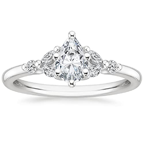 JEWELERYIUM 1 CT Pear Cut Colorless Moissanite Engagement Ring, Wedding/Bridal Ring Set, Halo Style, Solid Sterling Silver Anniversary Bridal Jewelry, Awesome Birthday Gift for Her