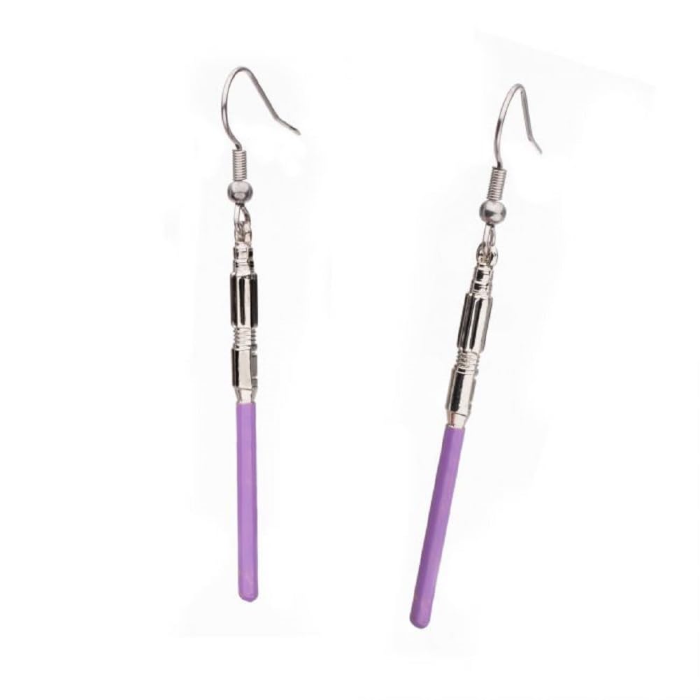 Star Wars Mace Windu Lightsaber Dangle Earrings, Purple,Silver,Black