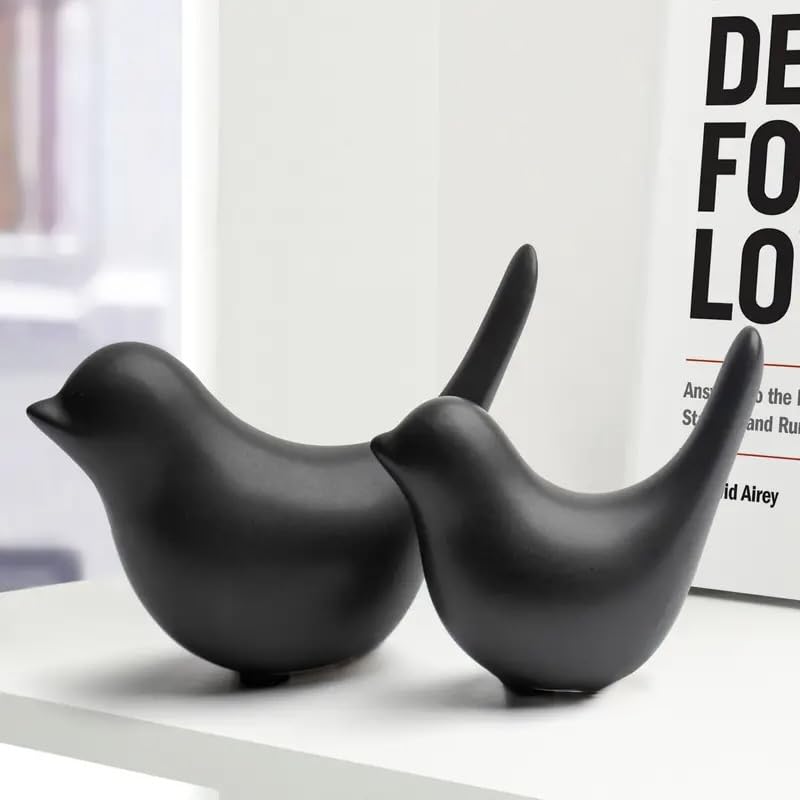 Image of Ceramic Birds Figurines Ceramic Blessing Birds Figurine Home Decorations Accessories Black Matte (Set of 2)