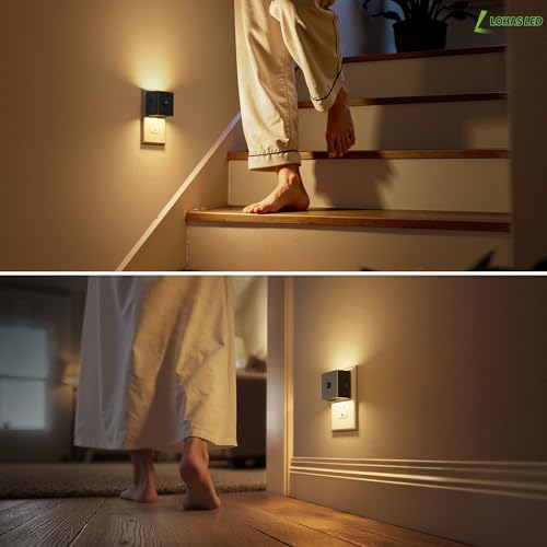 Image of L LOHAS LED Motion Sensor Night Light,[4-Pack] Plug in Night Light with Dusk to Dawn Sensor,Brightness Adjustable,3000K Soft White Nightlight for Bathroom Hallway Kitchen