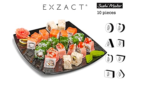 EXZACT Sushi Maker Kit 10pcs, Rice Roll Mould Set 5 Unique Shapes: Heart, Round, Pyramid, Square, Japanese Cuisine at Home, Cream White - Image 4