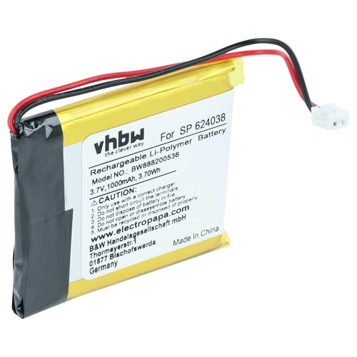 vhbw Batterie Remplacement pour Sony SP 624038, SM-03, LIS1662HNPC, 1588-0911 pour Casque Audio, écouteurs sans Fil (1000mAh, 3,7V, Li-polymère)