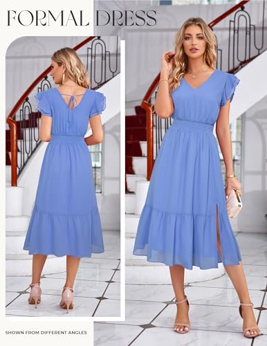 Image of GRACE KARIN 2026 Womens Summer Dresses V Neck Ruffle Sleeve Floral Boho Beach Dress A-Line Swing Midi Wedding Guest Sundress