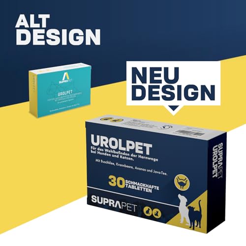 Suprapet Urolpet Hunde und Katzen Harnwegs-Wellness 30 Tabletten à 1000 mg - Natürliches Ergänzungsfutter bei Blasenentzündung, Prostata mit Lespedeza, Cranberry, Ananas, Java-Tee