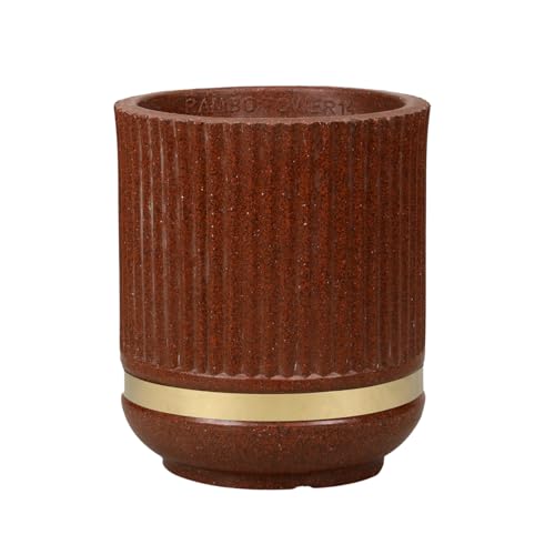Image of BonKaso 14 Inch Tower Plant Pot for Indoor & Outdoor | Modern Lightweight Polymer Planter | Weather, UV & Frost Resistant | Ideal for Living Room, Balcony, Office & Nursery (Antique Brown)