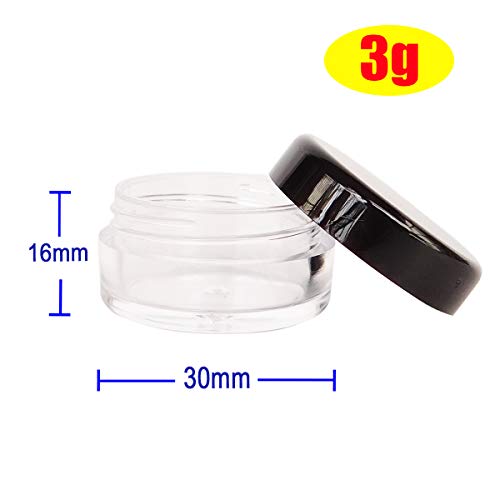 Wopanxye 20pcs 3 Gram Mini Jar, 3ml Black Pot, BPA Free, 3g Cosmetic Sample Empty Container, Small Travel Plastic Tin Screw Cap Lid, Small Tiny Bottle for Make-up Eye-shadow Nails Powder Paint Cream