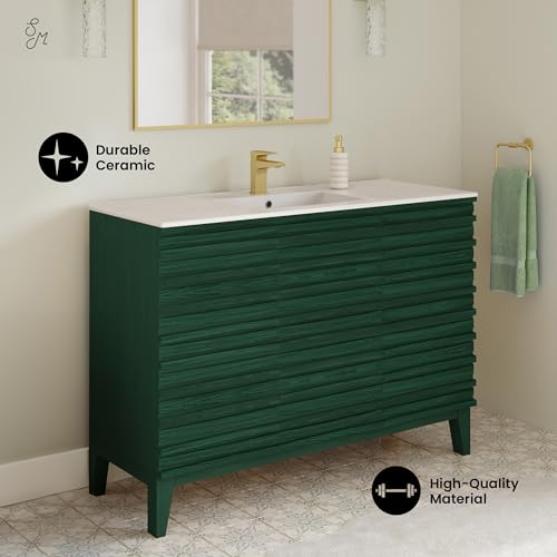 Image of Swiss Madison Cascade 48 inch Freestanding Bathroom Vanity in Green Oak with Sink Top