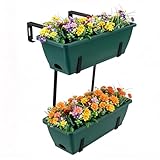 FANSXIVITA Balcony Planters Railing Hanging, Deck Railings Planter Boxes 16.9in, Railing Planter Box, Deck Planters for Railings, Railing Flower Box with Metal Brackets, Black Green