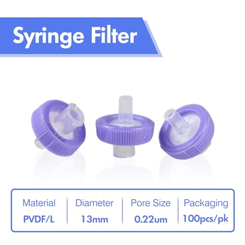 Image of Syringe Filters PVDF Hydrophilic Filtration 0.22um 13mm Membrane Diameter Lab PVDF Membrane Disc Non-Sterile by Labfil, Pack of 100