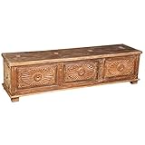 Biscottini Baúl antiguo de madera maciza 190 x 50 x 50 cm | Baúl vintage con incrustaciones | Baúl contenedor de interior