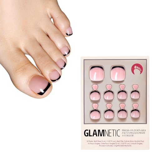 Glamnetic Press On Toenails - Caviar | Classic Black French