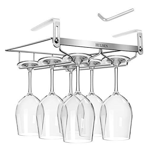 Hulisen - Portabicchieri da vino regolabile, 2 file di stemware in acciaio INOX 18/8, per cucina, bar