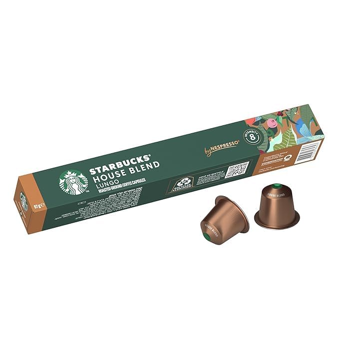 STARBUCKS House Blend Lungo Coffee Pods (10 Capsules) | Rich Medium Roast | Nespresso Compatible | Single Serve