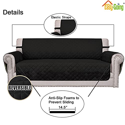 Image of Easy-Going Sofa Slipcover Reversible Sofa Cover Water Resistant Couch Cover Furniture Protector with Elastic Straps for Pets Kids Children Dog Cat(Sofa, Black /Black)