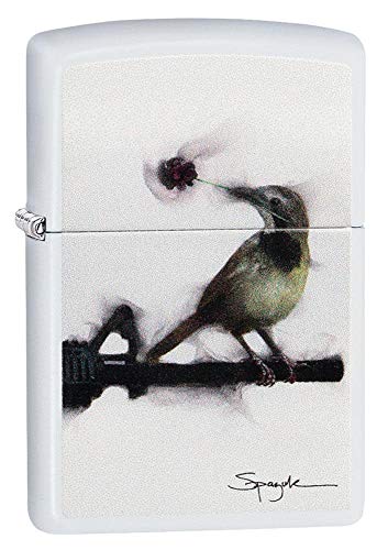 Encendedor Zippo Spazuk pájaro con rosa blanco mate miniatura 1