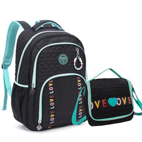 Kit Mochila e Lancheira Love Matelassê Kika KK24M07- KK24L34 (Preto/Verde)