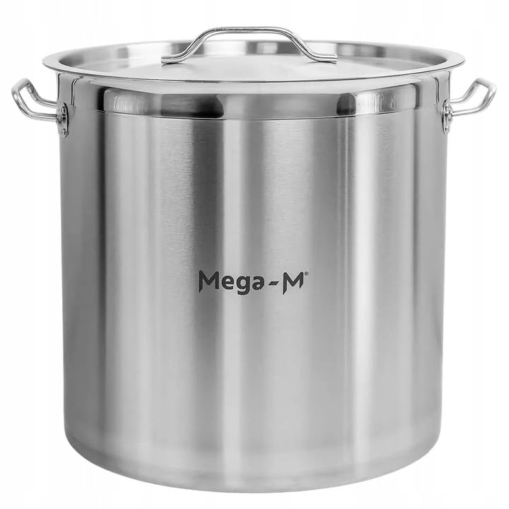 Mega-M Pentola GRANDE a induzione in acciaio inox AISI 443 con COPERCHIO PRO cucina in ceramica, elettrica, gas, induzione, maniglie non riscaldanti, coperchio incluso (36 L)
