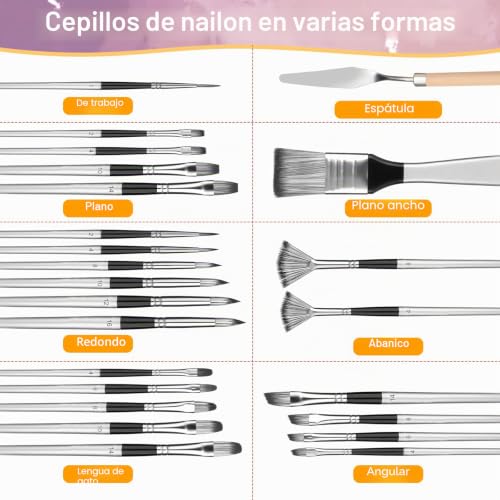 Miniatura 3 de Set De Pinceles Pintura Acrilica Profesional, 25 Piezas Premium Juego De Oleo Pincel Para Pintar Con Bolsa De Lona Y Espátula De Pintura Adecuado Para Pinturas Acrílicas Acuarela Óleo Gouache 25