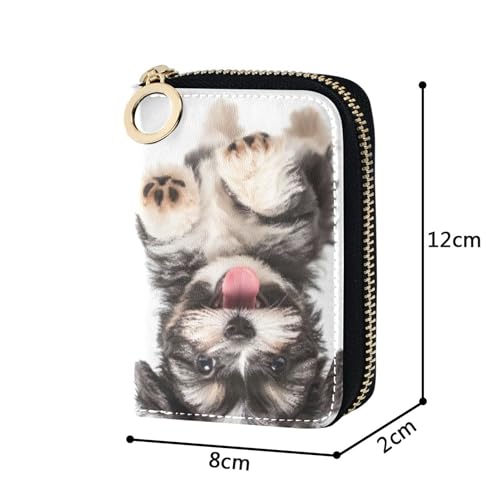 9 Credit Card Slots & 2 Cash Slots Leather Wallet Women Zip Around Zipper Travel Wallet with Key Ring Black White Dog Puppy3