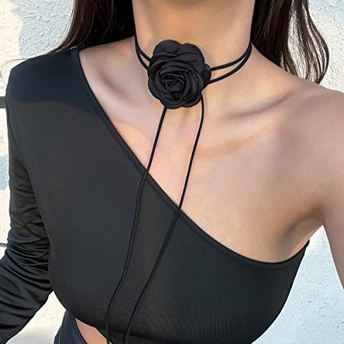 Asphire Artificial Flower Choker Necklace Long Wrap Suede Necklace Vintage Large Flower Collar Tie Necklace Prom Party Statement Accessories for Women4