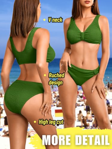 Kaei&Shi Bow Crinkle Swimsuit,Cheeky Two Piece Bikini Sets for Women,Modest Teen Bathing Suits Vacation Pool Party3