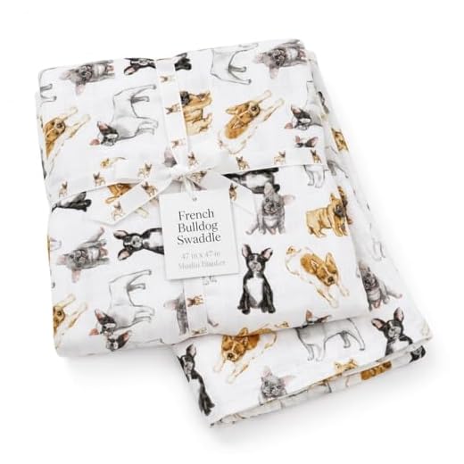 Mud Pie, French Bulldog Print Baby Swaddle Blanket, 47" x 47", Frenchie