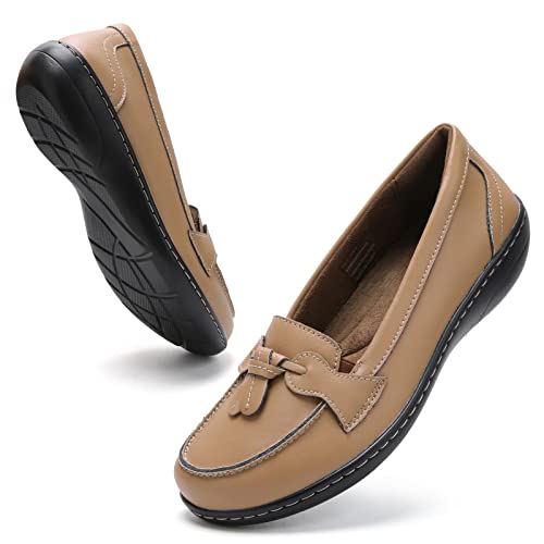 Image of Maichal Loafers for Women Slip On Comfort Leather Tassel Dress Shoes