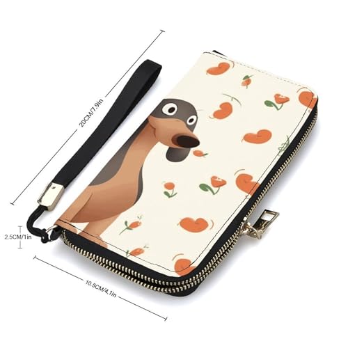I Love My Dog Dachshunds Ladies' Leather Wallet With Hand Strap Slim Vertical Purse Wallets Card Case Long Zip Around Long Wallet Credit Cards Holder Phone Clutch2