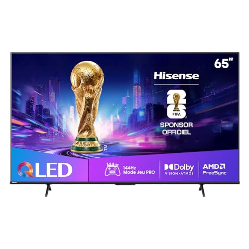 Hisense 65E7Q Pro TV QLED 4K 65" (164 cm) - Série E7 Pro 2024-144Hz (HSR 240Hz), Dolby Vision IQ & Atmos, Mode Jeu Pro 144Hz, AMD FreeSync Premium, Smart TV VIDAA U9, Alexa & AirPlay 2