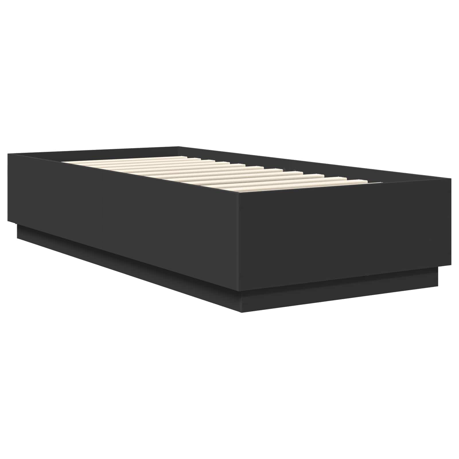 Telaio letto con testiera nera 100 x 200 cm, in legno regolabile, porta USB, montaggio a parete, per camera da letto e soggiorno moderno