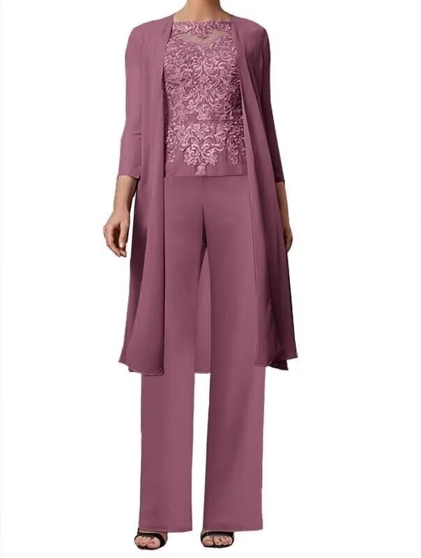 3 Pieces Mother of The Bride Pant Suits for Wedding with Jacket Black Lace Appliques Formal Pantsuits for Women MJ0044