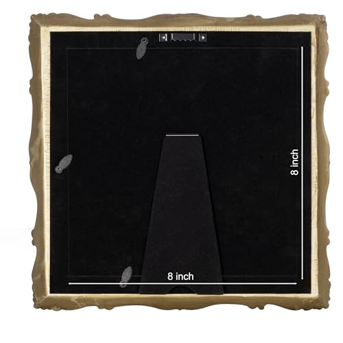 Image of eletecpro 8x8 Vintage Picture Frame with Real Glass Cover, Ornate Antique Photo Frame, Display 8x8 Picture for Tabletop or Wall Hanging, Gold Home Decor for Gallery Art