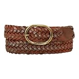 Eddie Bauer Women's Casual Leather Belts, One Size Fits Most, Center Bar Woven-Tan, Medium