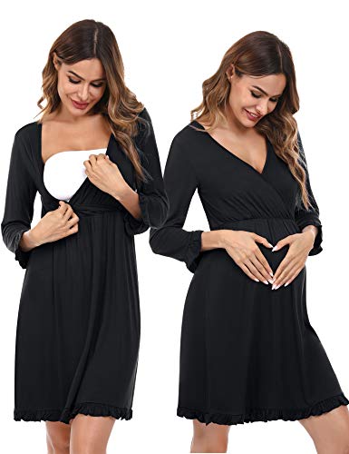 Doaraha Camisón Lactancia para Mujer Vestido Premamá con Volantes Pijama de Maternidad...