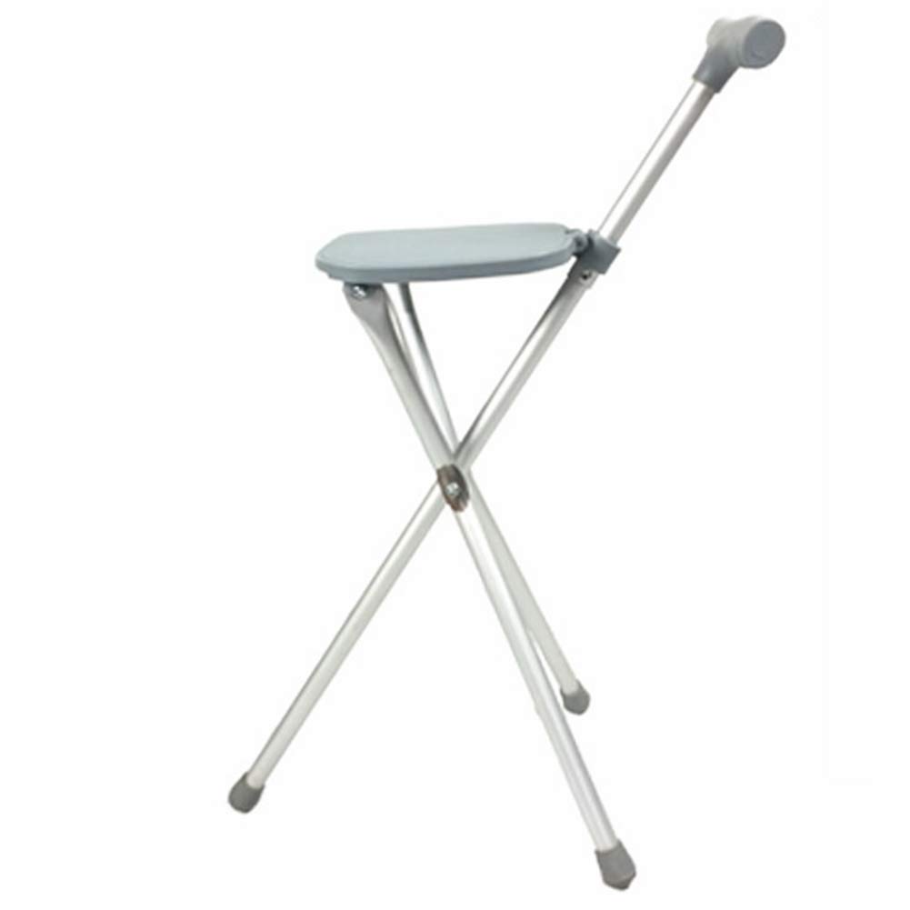 Taburete con muleta, Bastones Plegables, Asiento, Tubo de aleación de Aluminio, Mango Antideslizante y Almohadilla para el pie, Soporte de Tres Patas para Regalo para Personas Mayores, Liger