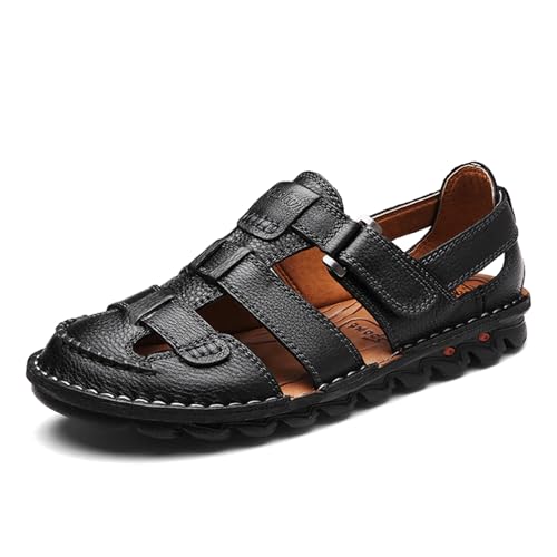 Mens Casual Outdoor Closed Toe Leather Sandals Fisherman Adjustable Anti-Slip Summer Shoes