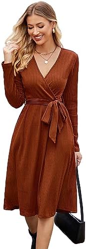 Newshows Strickkleid Damen Pulloverkleid für Herbst Winter | V Ausschnitt Herbstkleid, Elegant Winterkleid Kleid mit Taschen