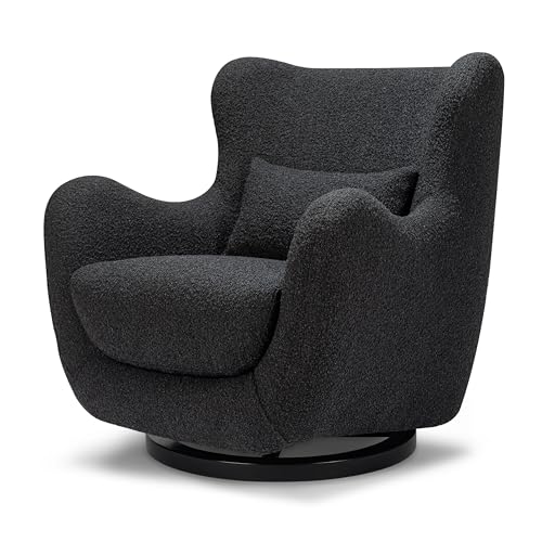 Image of Nursery Works Solstice Swivel Glider in Black Boucle with Black Wood Base, Greenguard Gold Certified and CertiPUR-US Certified