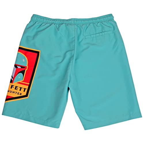 Star Wars Boba Fett Emblem Board Shorts (Medium (32-34)) Teal2
