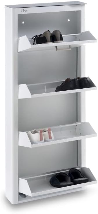 DON HIERRO - 12 Pair Shoe Storage Cabinet, Shoe Organizer, 4 Tilt-Out Compartments - White - KIBO