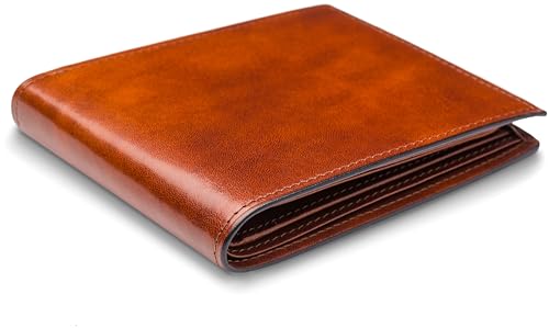 Bosca Men's Leather Wallet - Old Italia Bifold Wallet For Men Made From Full Grain Italian Leather, 11 Card Slots, ID Window, Divided Currency Well, Gift-Ready Packaging - Amber Brown4
