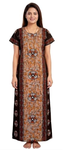 Image of Keyocean Women's Cotton Printed Maxi Nighty, Full Length Night Gown for Women, Comfortable Nightwear and Sleepwear, Free Size, Pack of 2