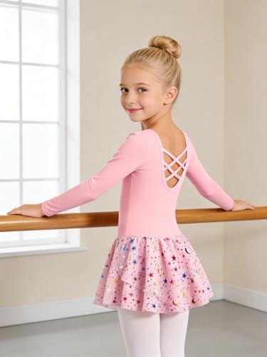 Image of DANSHOW Ballet Leotards for Girls Dance Skirted Leotard Kids Ballet Tutu Dress Toddler Shiny Ruffle Sleeve Dancewear